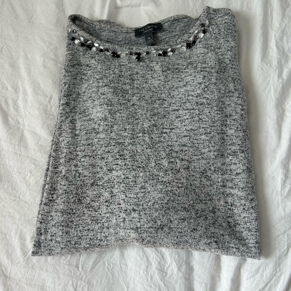 The Limited Heather Gray Embellished Long Sleeve Top